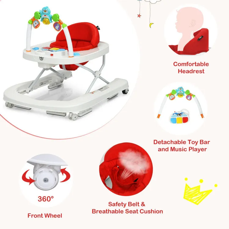 2-in-1 Foldable Baby Walker with Adjustable Heights - Red