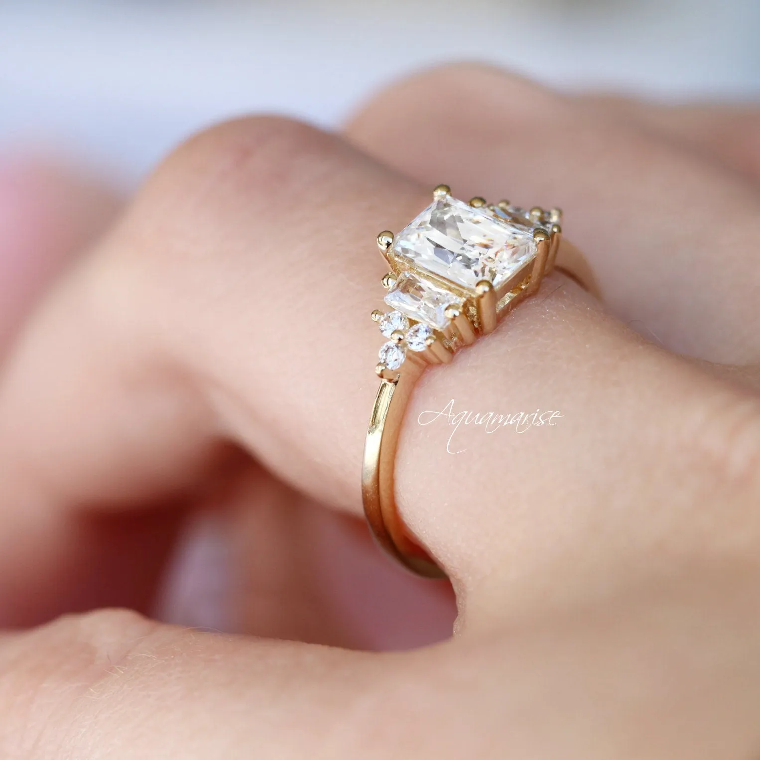 Amelia Moissanite Engagement Ring- 14K Solid Yellow Gold Ring