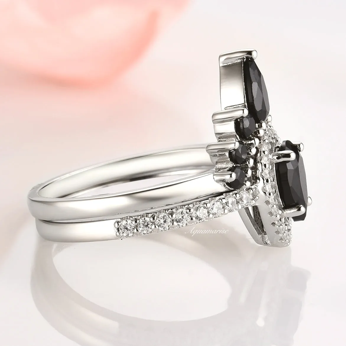 Amy Black Diamond (Onyx) Ring Set- 925 Sterling Silver