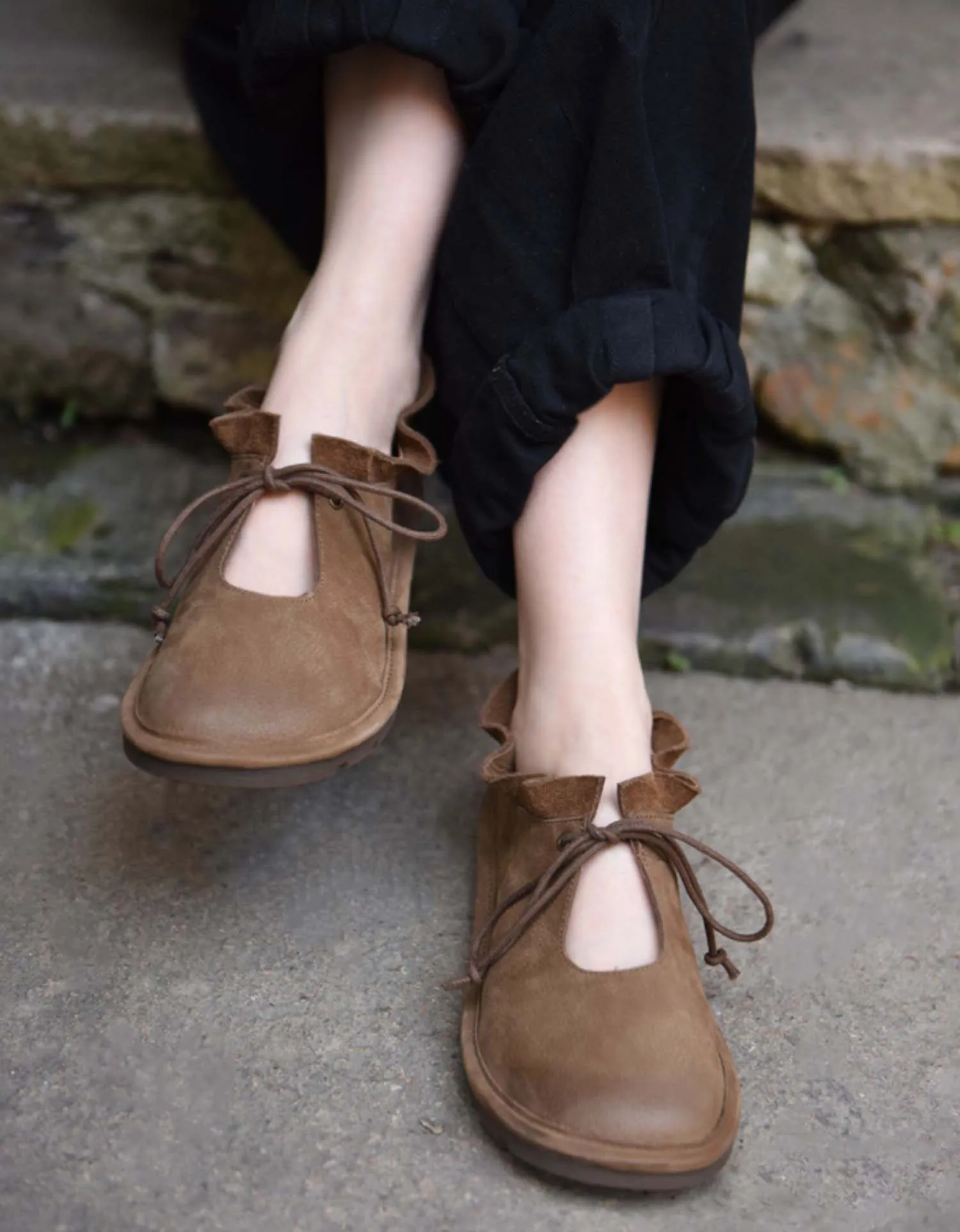 Ankle Lace-up Handmade Soft Leather Flats