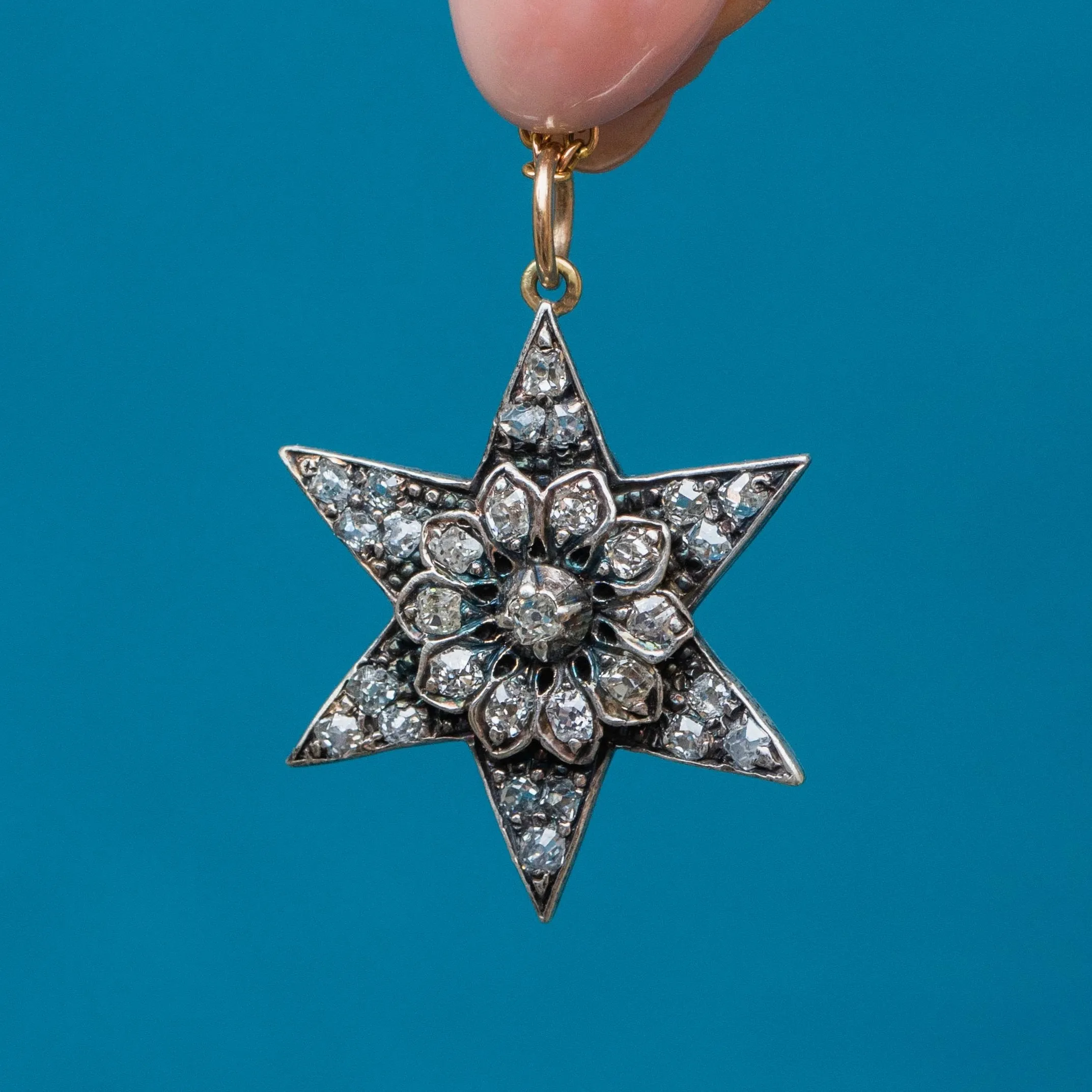 Antique 15ct Gold Diamond Starburst Pendant, 0.75ct