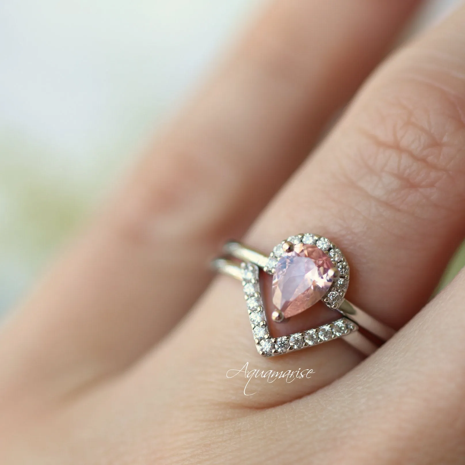 Aria Morganite Ring Set- Sterling Silver