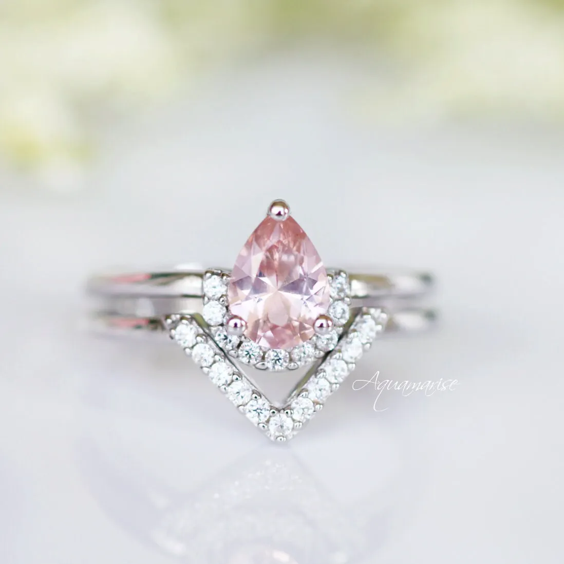 Aria Morganite Ring Set- Sterling Silver