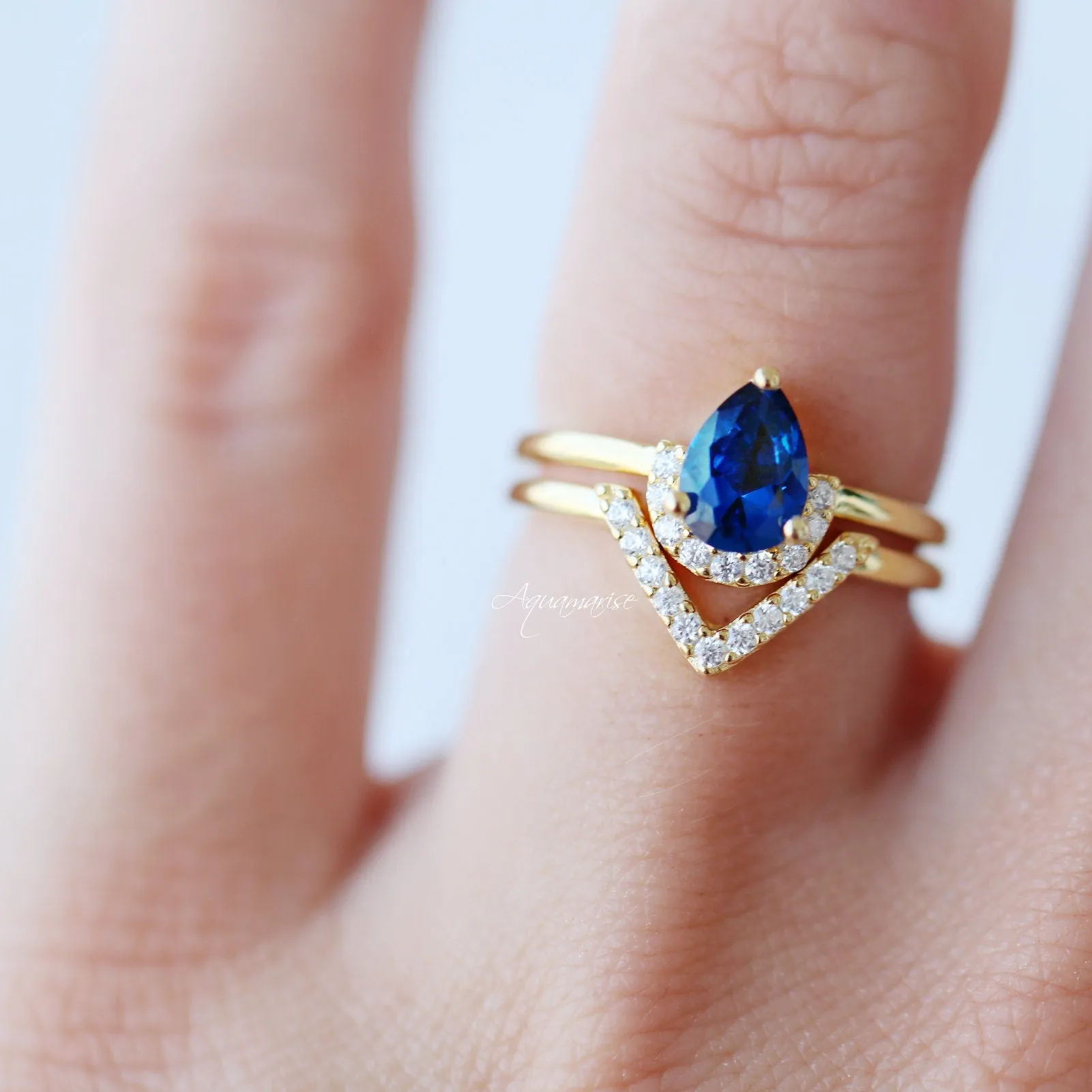 Aria Sapphire Ring Set- 14K Yellow Gold Vermeil