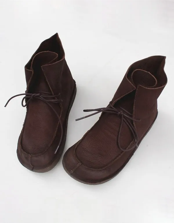 Autumn Retro Leather Lace-up Ankle Boots