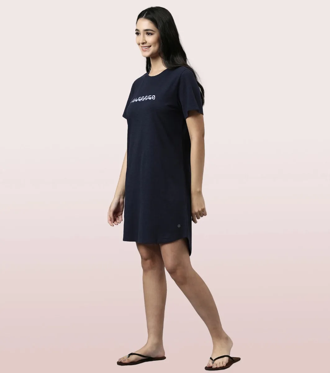 Basic Dress | Cotton Slounge Mini Dress With Chest Graphic