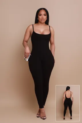 Beat Drop Cellulite Deleter Open Back Jumpsuit - Black