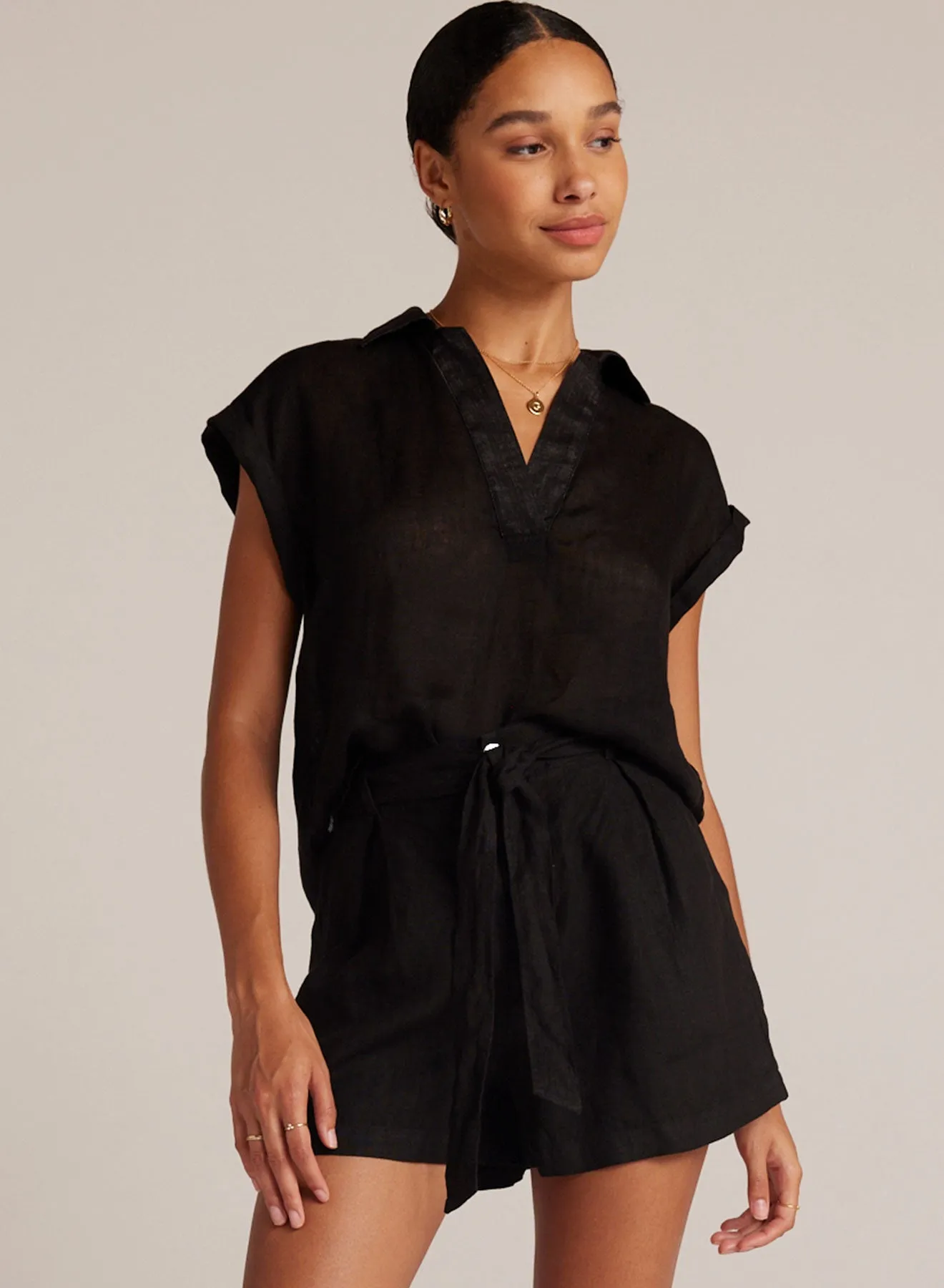 Belted Pleat Front Short - Black