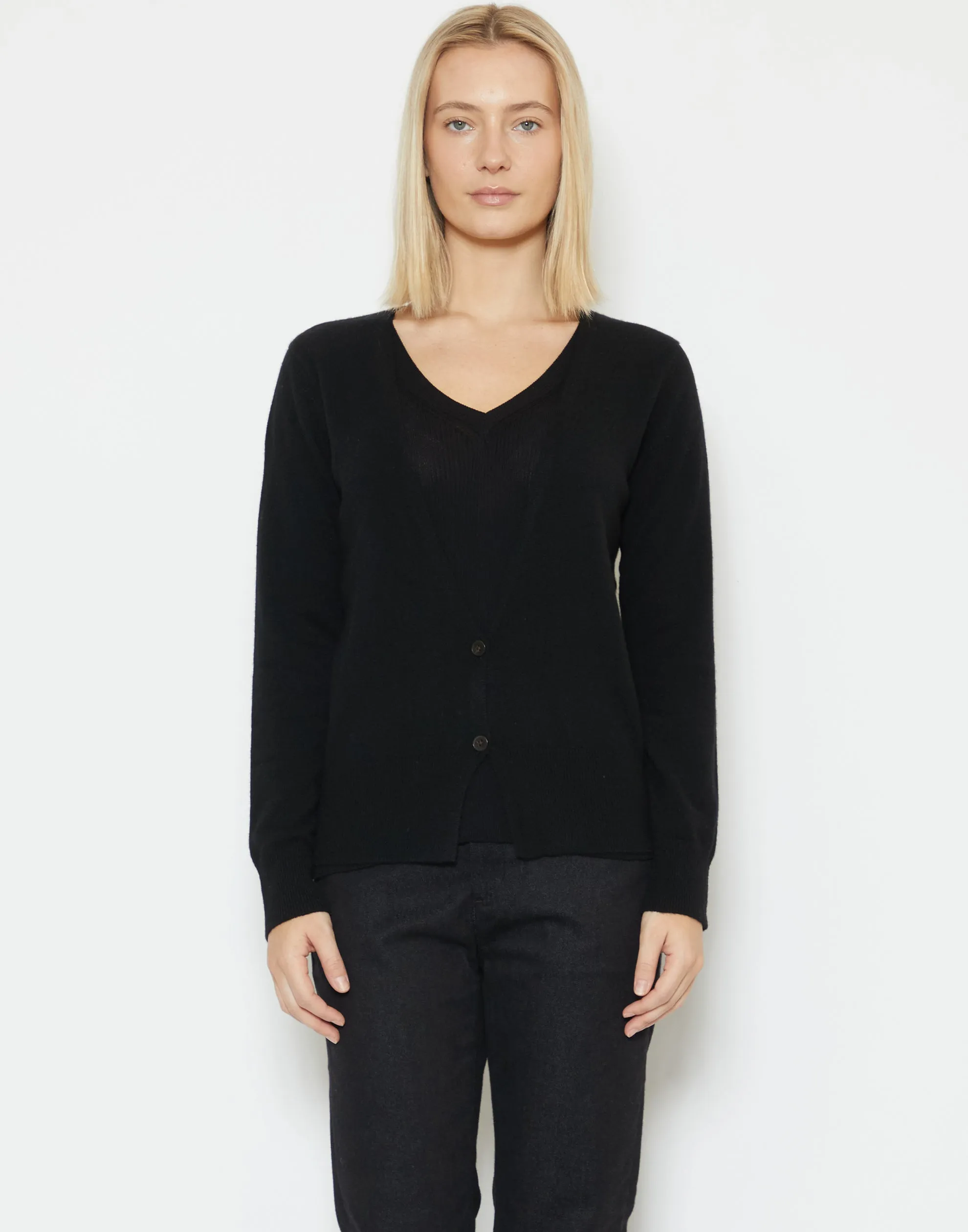 Black Cashmere Deep V Neck Cardigan