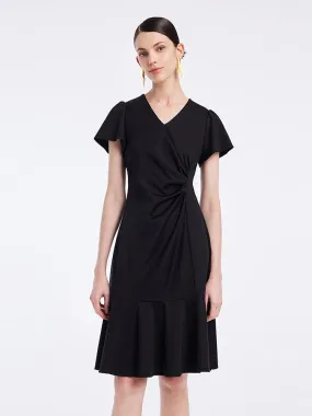 Black Knitted Pleated Midi Dress