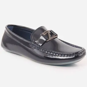 Boys "LUIS" Patent Leather Silver Metal Moccasins