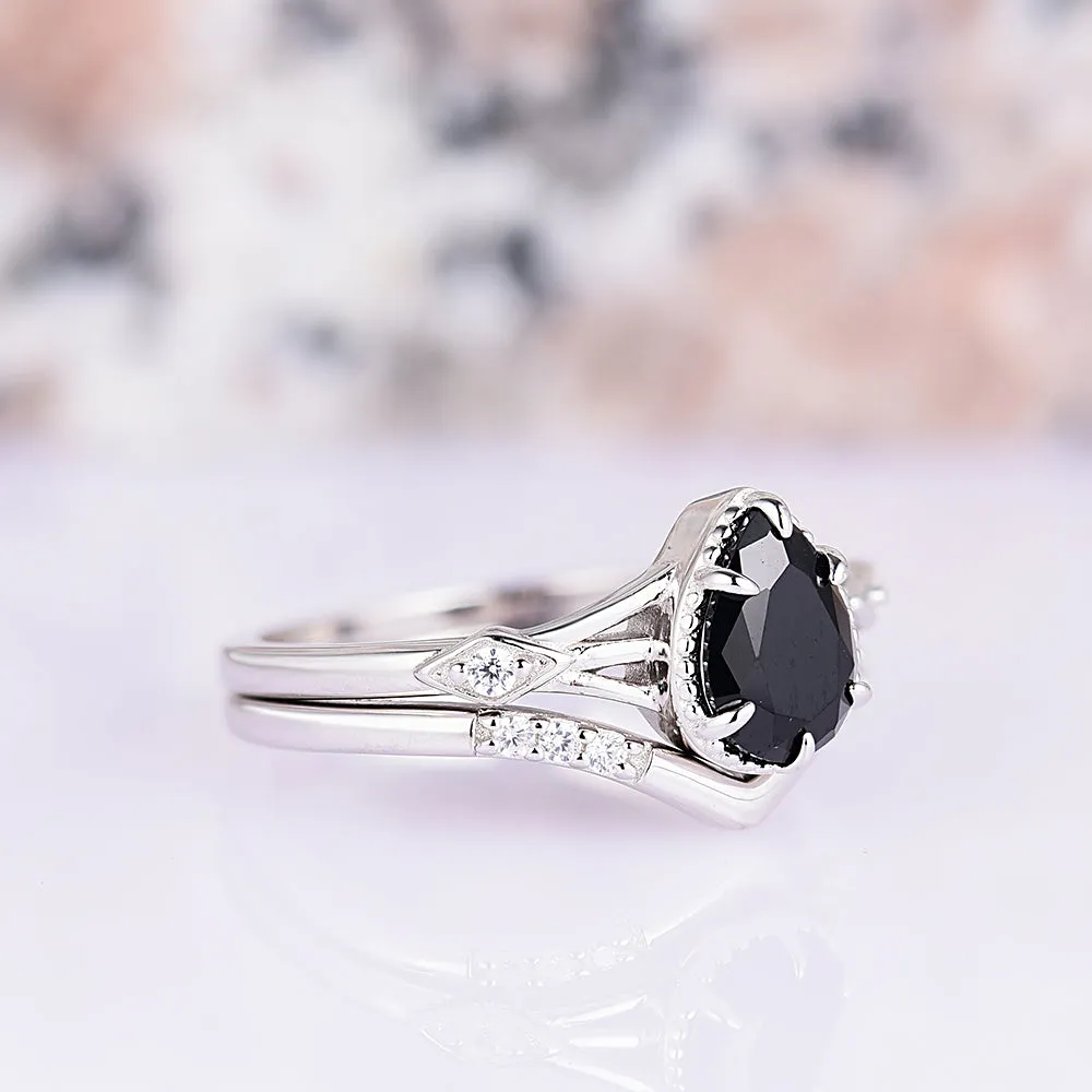 Celtic Black Onyx Ring Set- 925 Sterling Silver