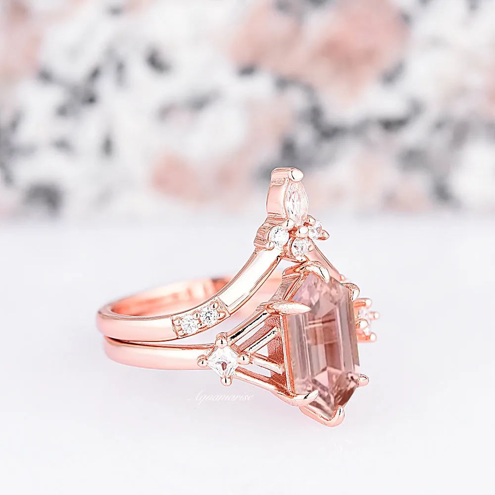 Celtic Hexagon Morganite Ring Set- 14K Rose Gold Vermeil