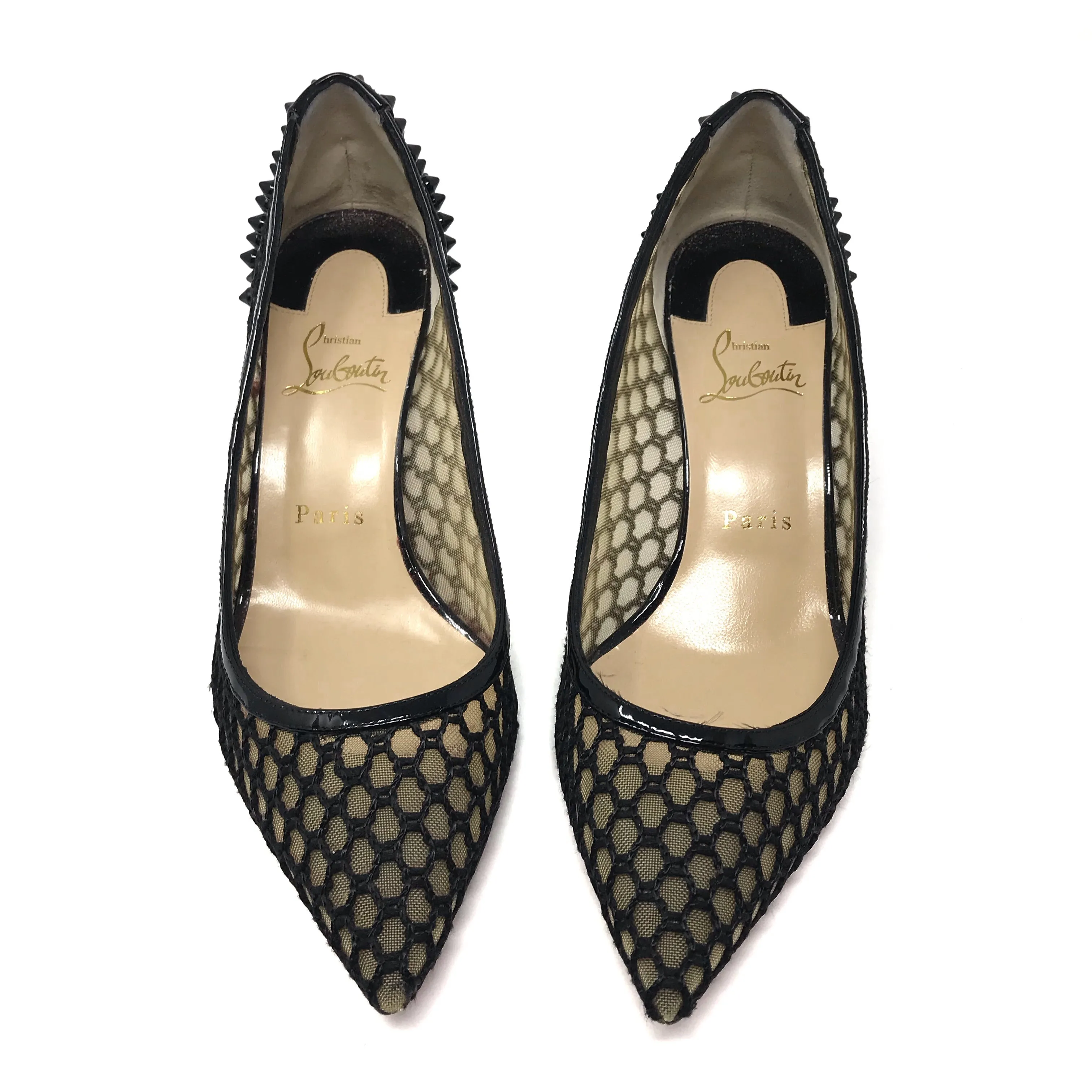 Christian Louboutin Black Guni Mesh Spike 55mm Pumps Size US7.5 | IT38