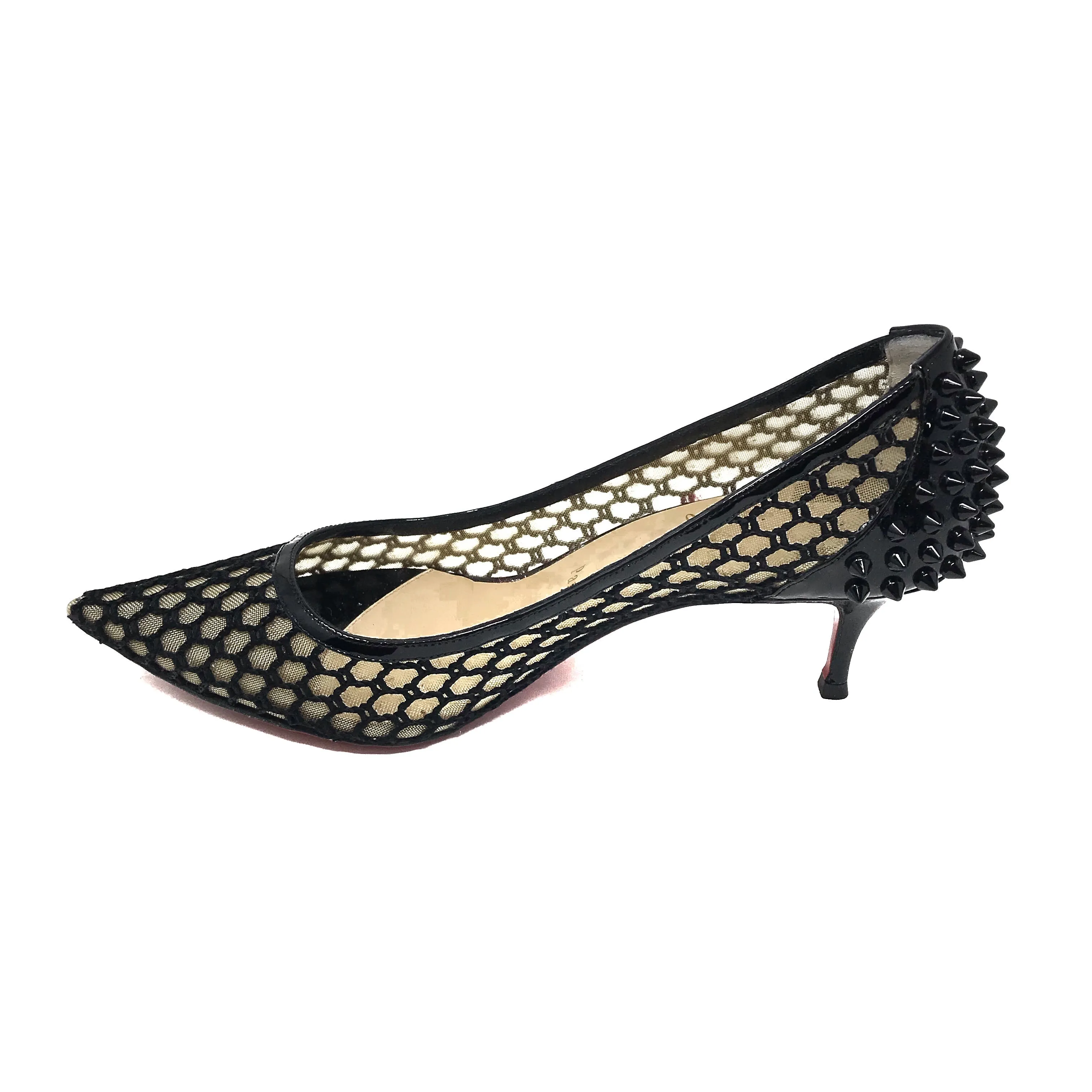 Christian Louboutin Black Guni Mesh Spike 55mm Pumps Size US7.5 | IT38