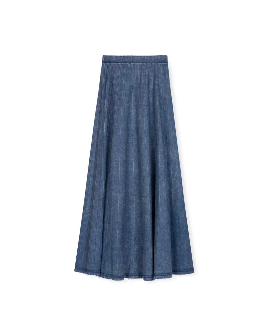 Denim Pleated Look Maxi Skirt