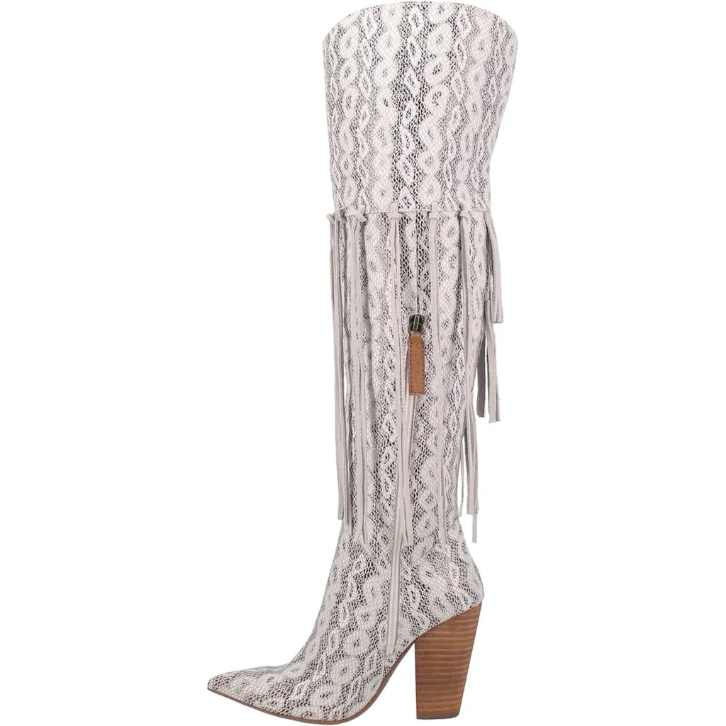 Dingo Women's "Kitty Kat" White Fringe Cowboy Boots