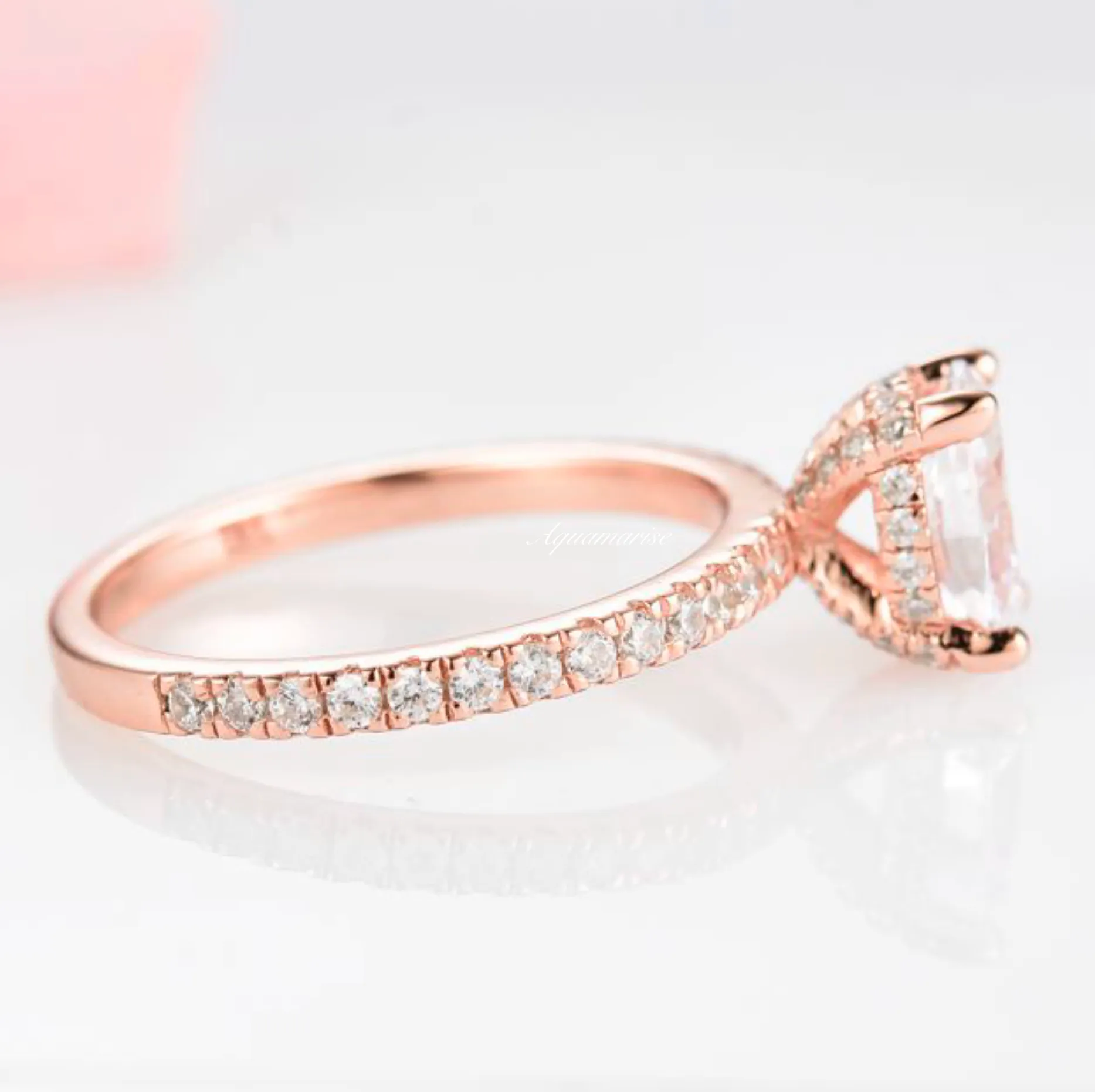 Elle Engagement Ring- 14K Solid Rose Gold (Hidden Halo)