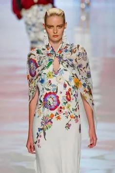 Etro - As seen on the Runway 2013 Spring/Summer Collection - Long White Floral Dress - IT 40