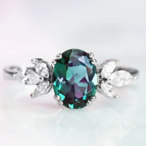 Eva Alexandrite Engagement Ring- 14K White Gold Alexandrite Ring