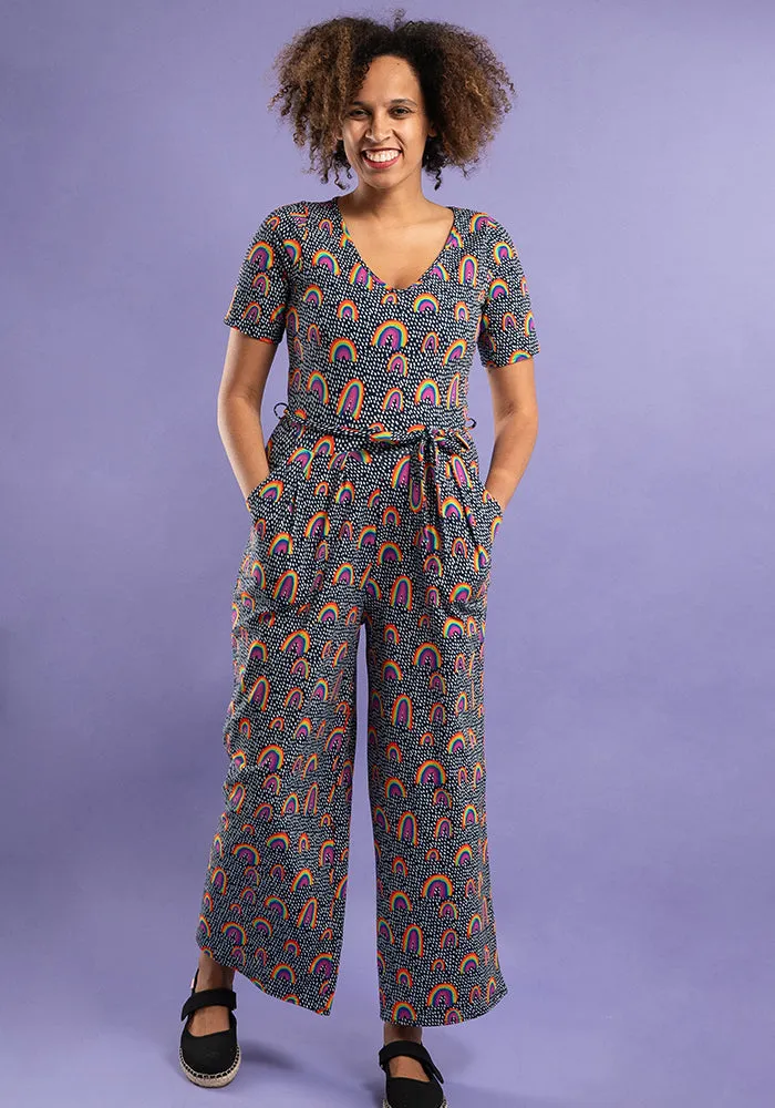 Evander Navy Rainbow Print Cotton Jumpsuit