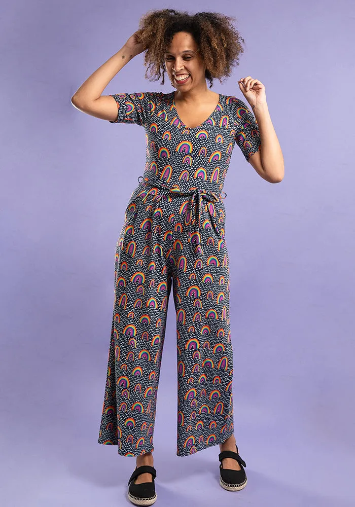 Evander Navy Rainbow Print Cotton Jumpsuit