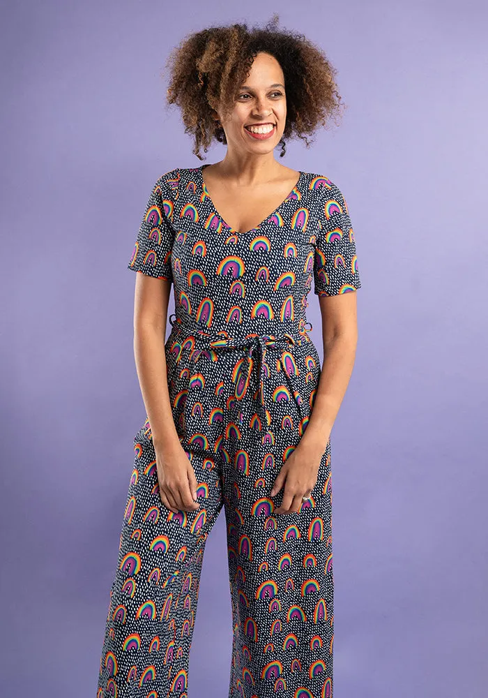 Evander Navy Rainbow Print Cotton Jumpsuit