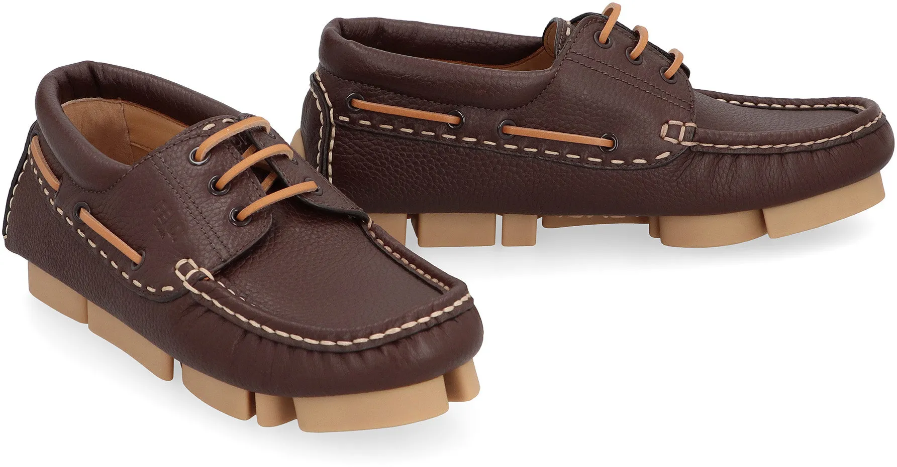 FENDI DECK LEATHER BOAT SHOES