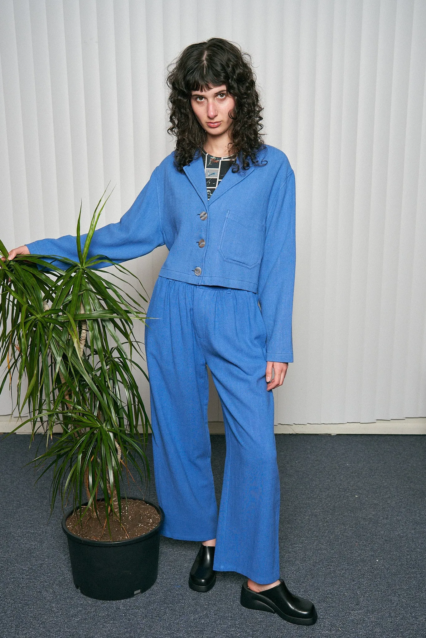 French Blue Linen Crop Jacket