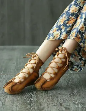 Front Lace-up Handmade Summer Flat Shoes