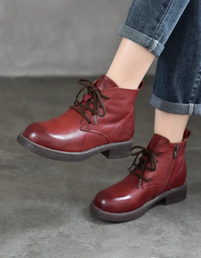 Handmade Comfortable Leather Retro Lace-up Flat Boots