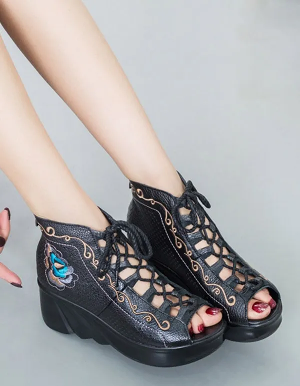 Handmade Embroidered Retro Wedge Sandals