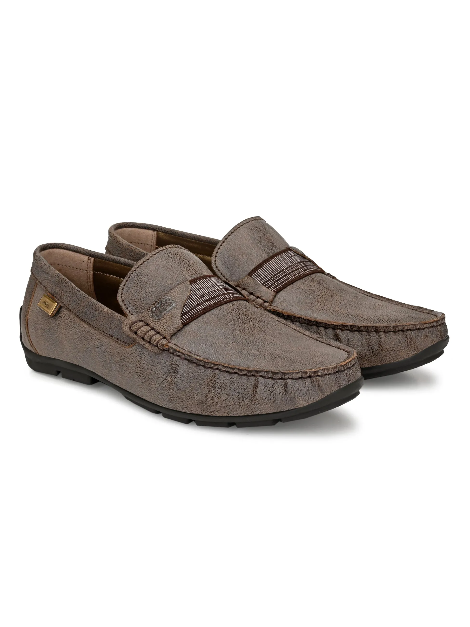 Hitz Men's Brown Leather Moccasins Loafer Shoes