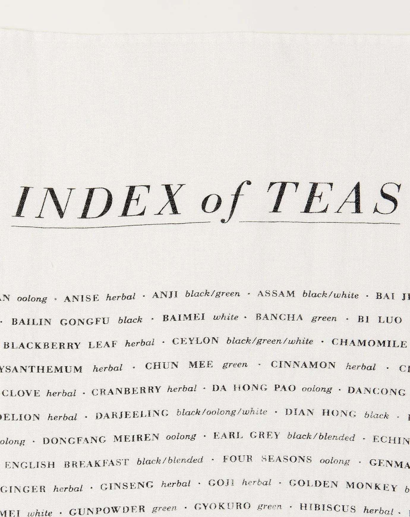 Index of Teas Tea Towel