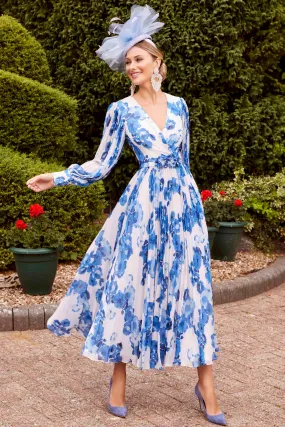 Invitations by Veni 29806 Blue/Ivory Print Dress