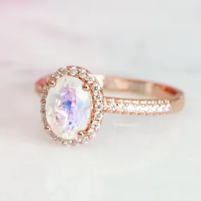 Iris Moonstone Engagement Ring- 10K/14K/18K Solid Rose Gold