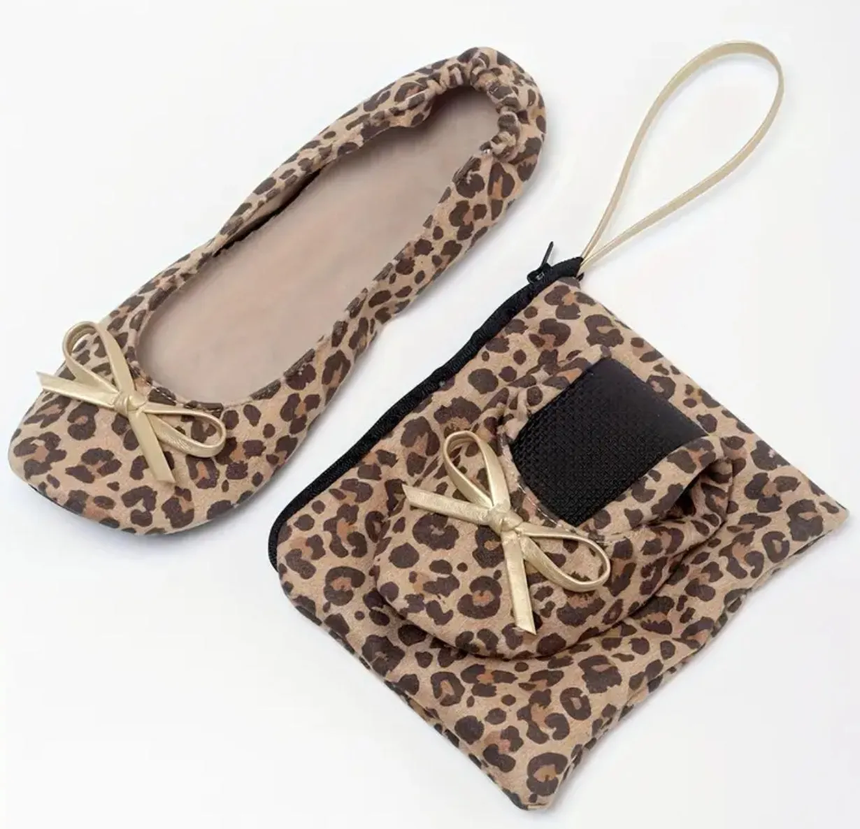 Leopard “ Portable Feet Savers” Women's Flat Shoes, Casual Slip On   Carry Along Bag