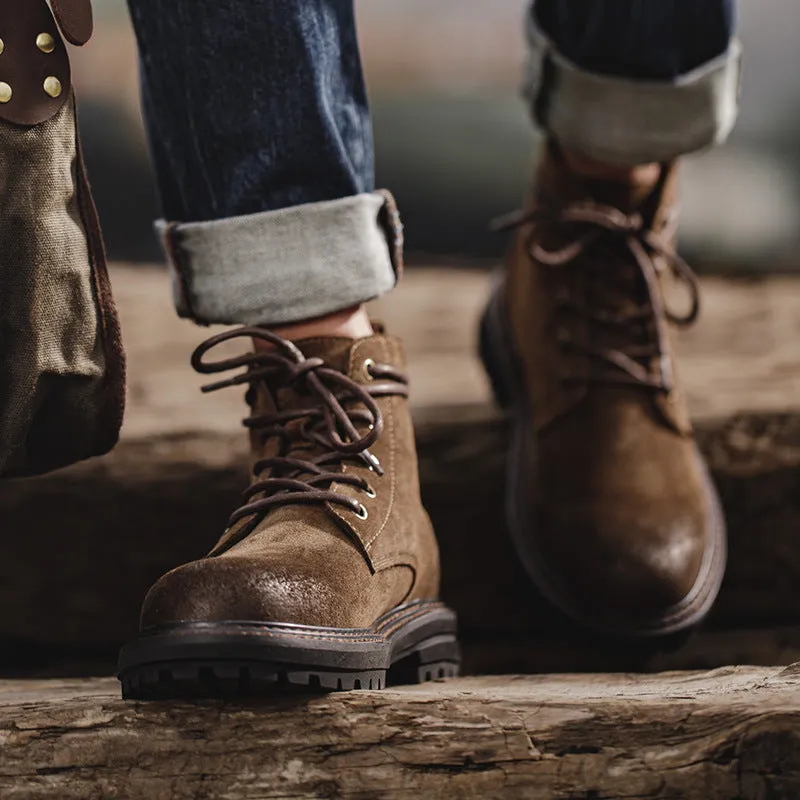 Men Winter Furred Cowhide Retro Ankle Boots