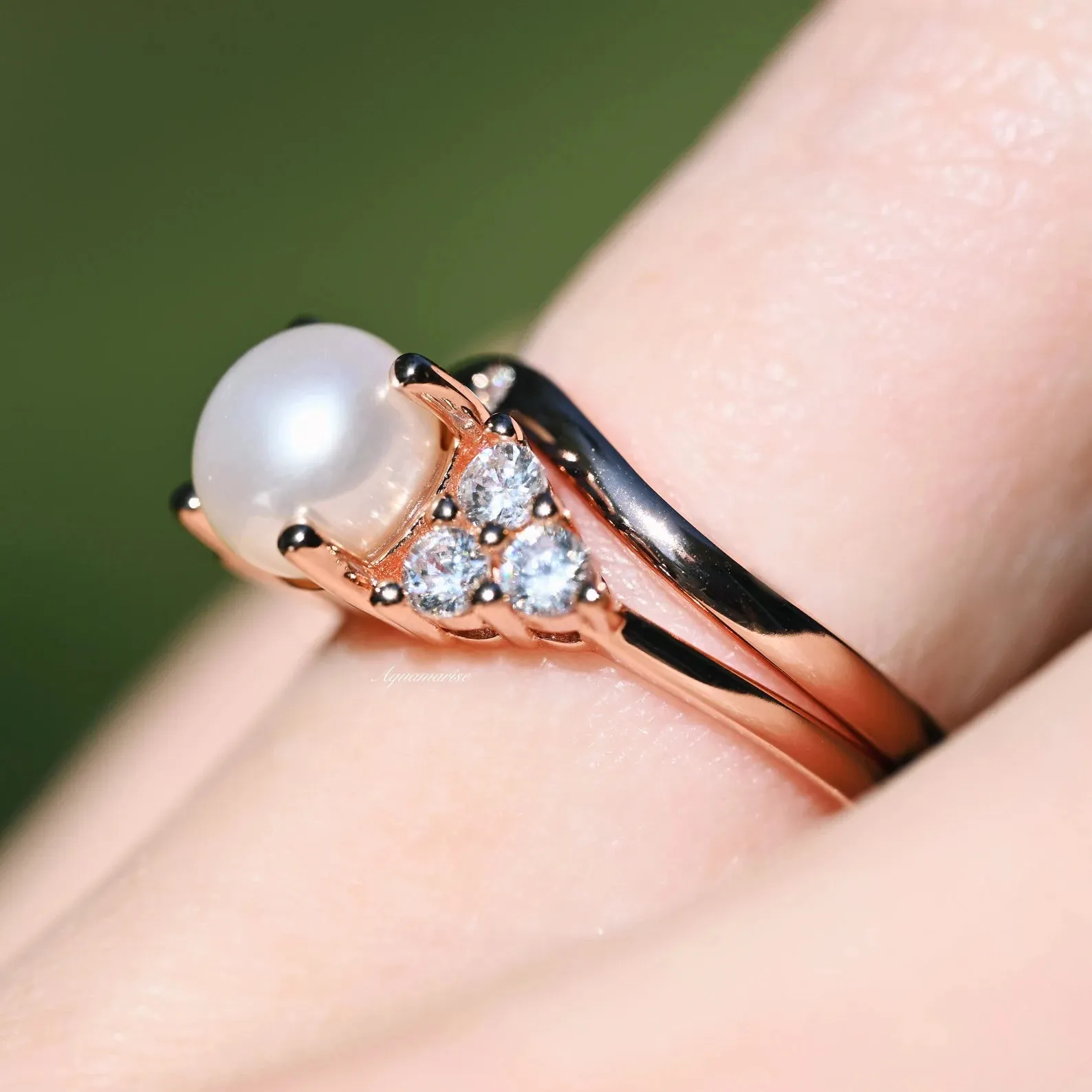 Natural Freshwater Pearl Ring Set- 14K Rose Gold Vermeil