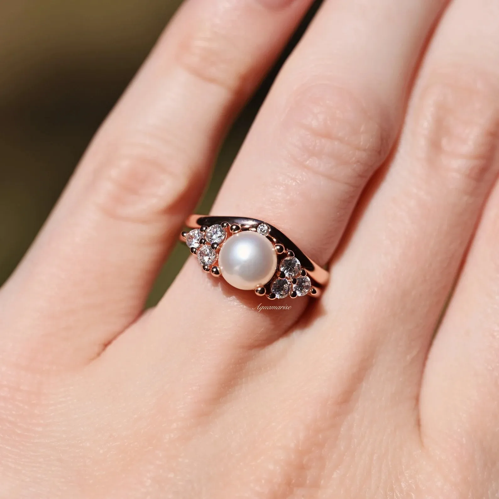 Natural Freshwater Pearl Ring Set- 14K Rose Gold Vermeil