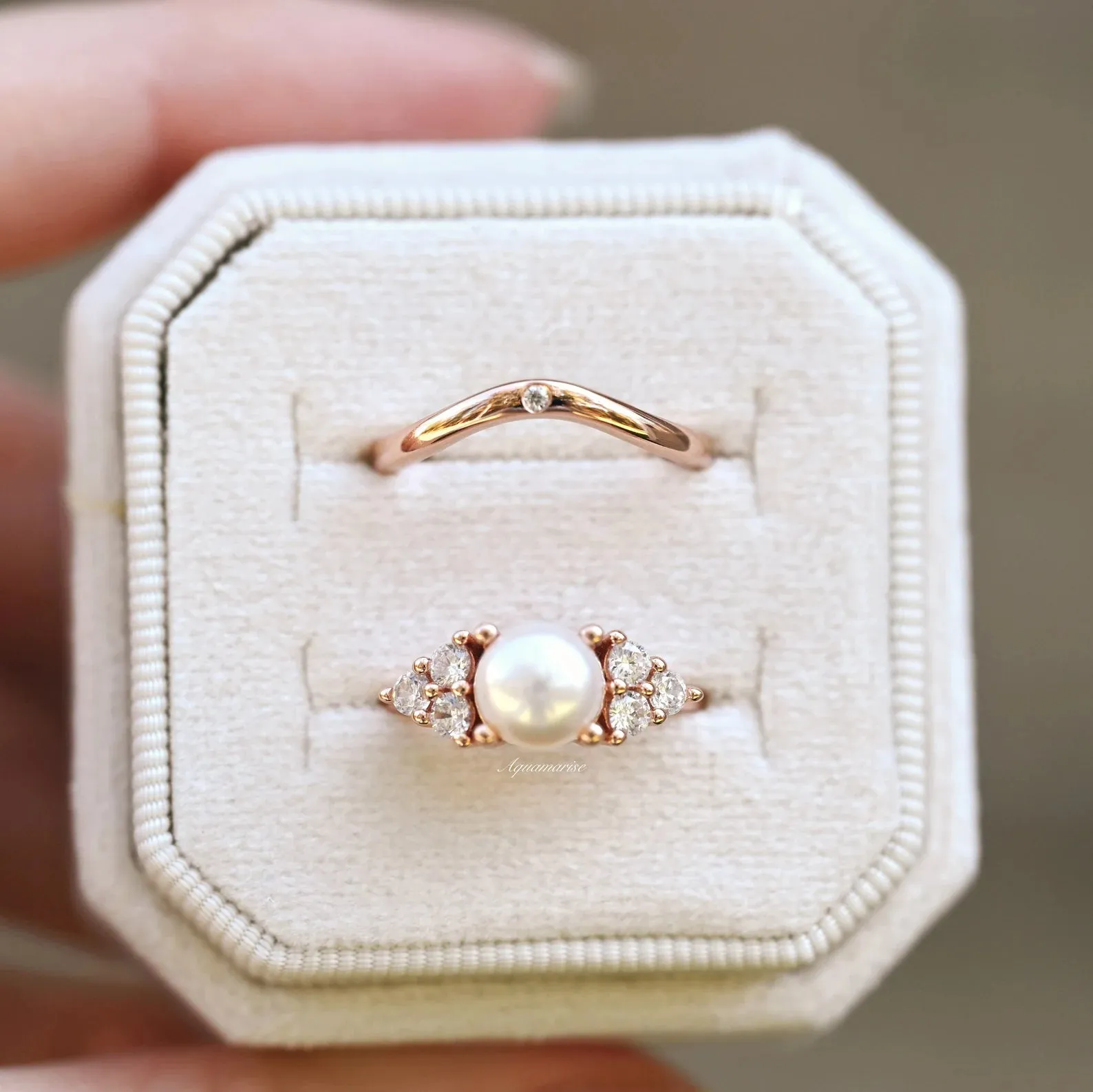 Natural Freshwater Pearl Ring Set- 14K Rose Gold Vermeil