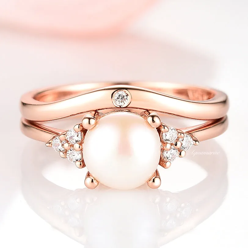 Natural Freshwater Pearl Ring Set- 14K Rose Gold Vermeil