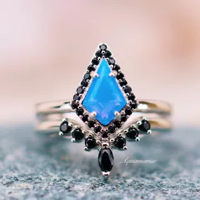 Opalescent Blue Sapphire & Black Onyx Ring Set- Sterling Silver