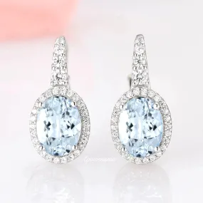 Oval Aquamarine Dangle Earrings- 925 Sterling Silver