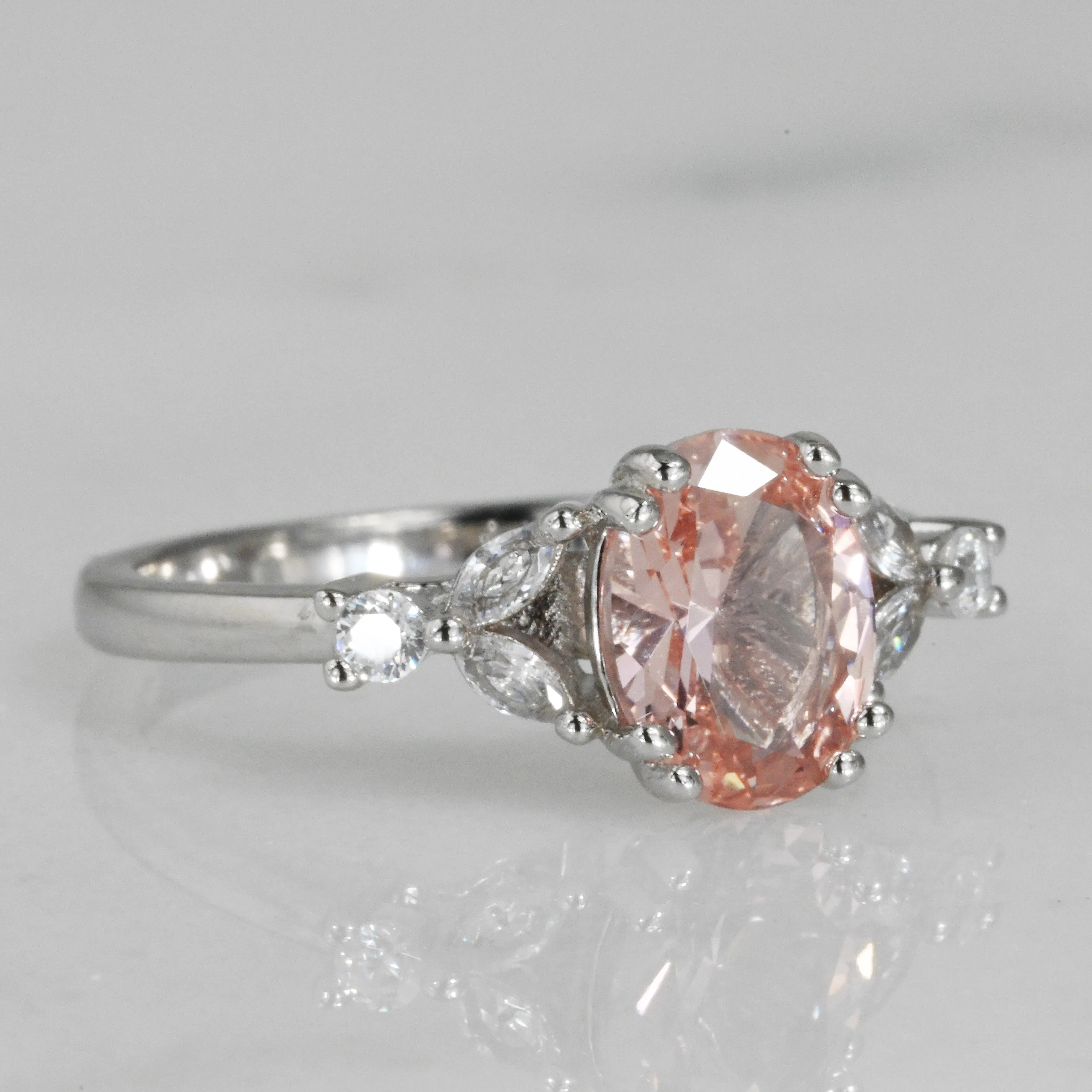 Oval Morganite Ring- Sterling Silver