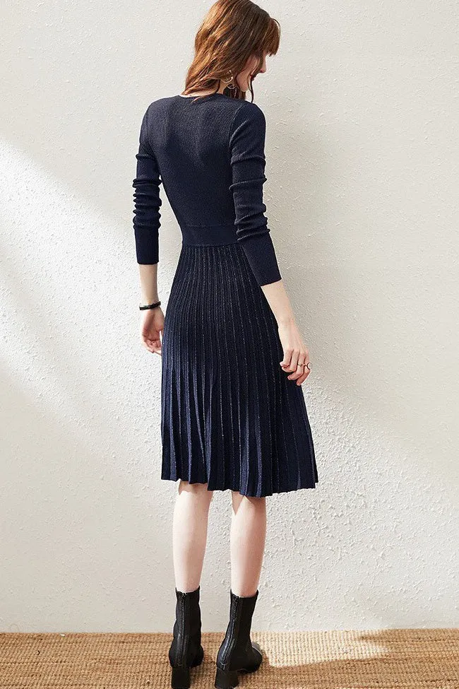 Pleated Wool Blend Dress