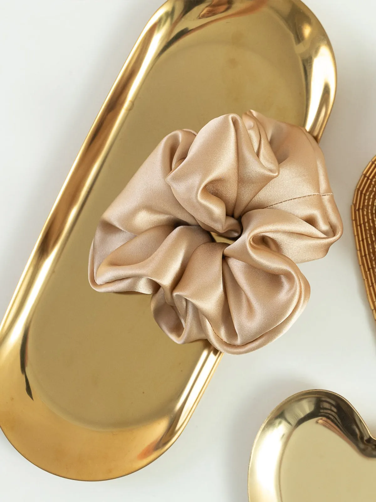 "Silken Hair" Silk Scrunchie Hair Tie - Champagne