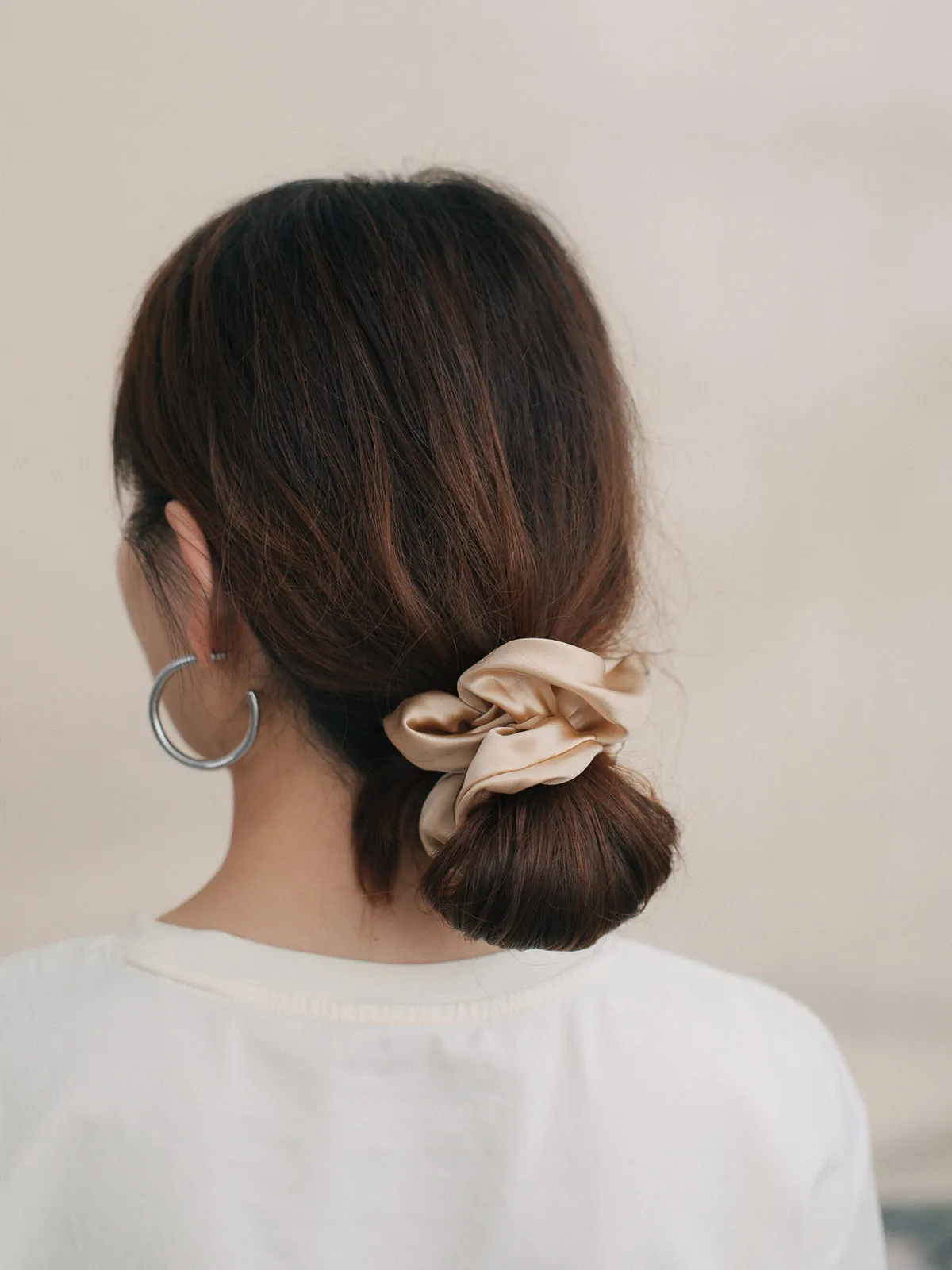 "Silken Hair" Silk Scrunchie Hair Tie - Champagne