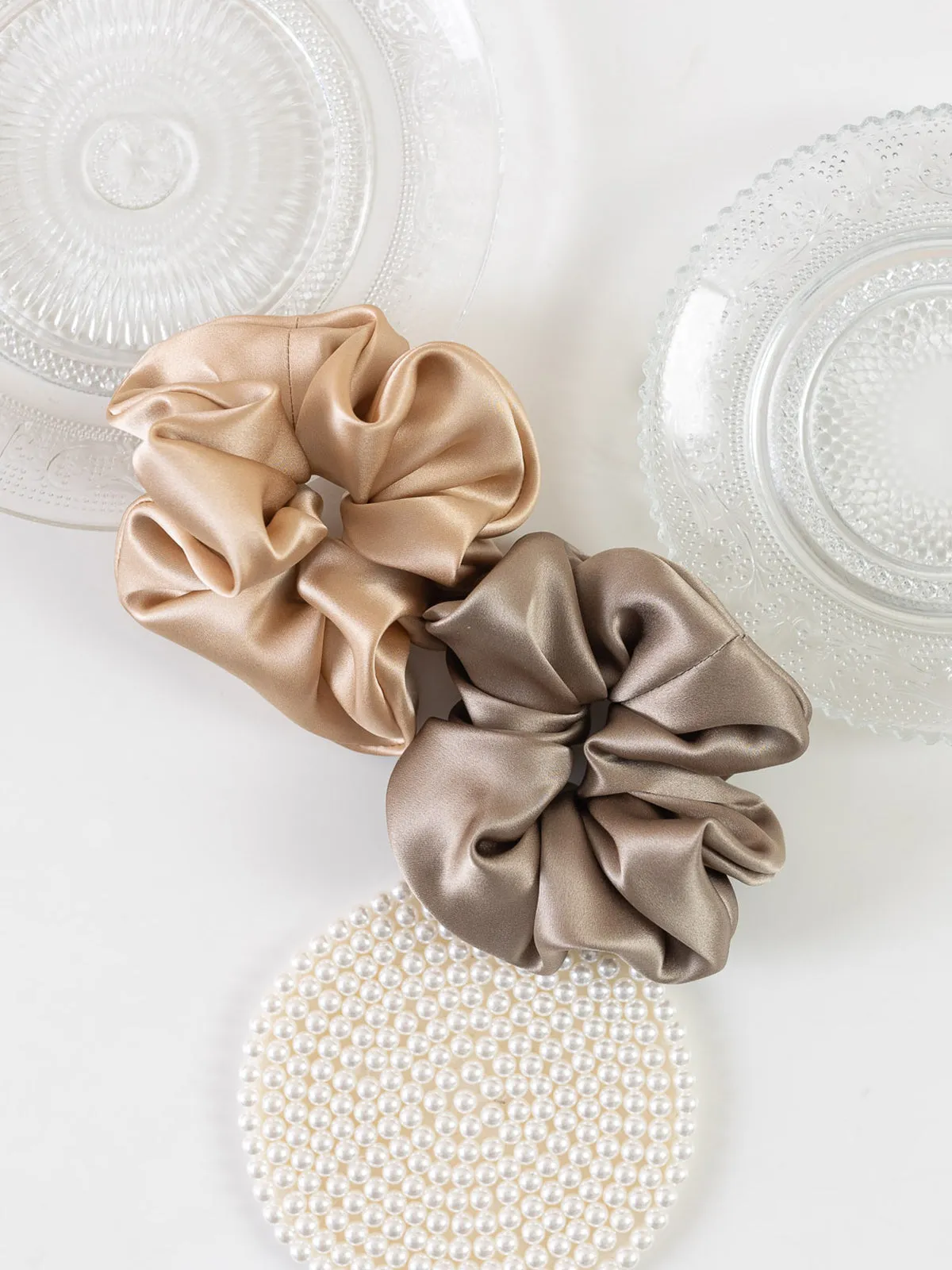 "Silken Hair" Silk Scrunchie Hair Tie - Metallic Taupe