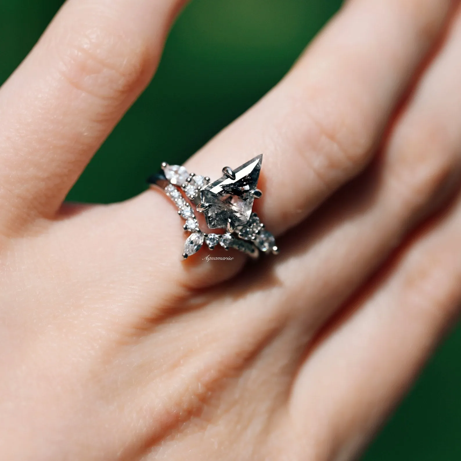 Skye Galaxy Raw Salt & Pepper (Herkimer) Diamond Ring- Black Rhodium Filled